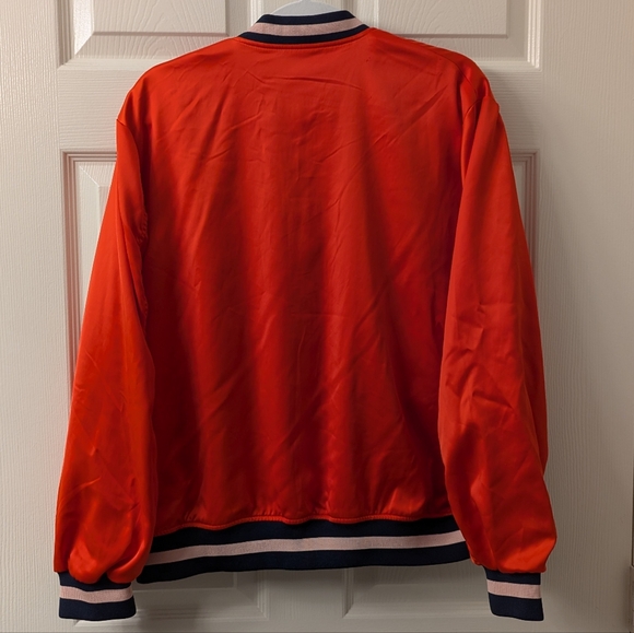 Red Satin Bomber Varsity Jacket - Picture 2 of 3